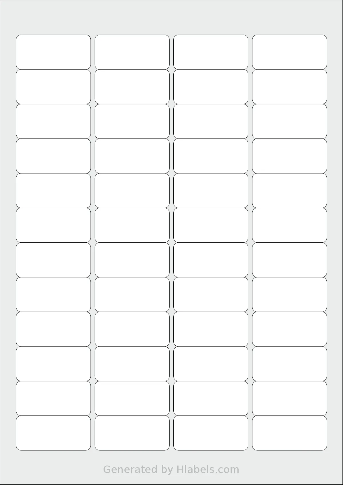 Printation® 1431480-NK template with 48 rectangular 45.7 x 21.2 millimeter labels per sheet, on A4-size adhesive blank label sheets.