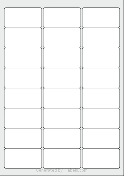 Printation® 1431507-NM template with 24 rectangular 63.5 x 33.9 millimeter labels per sheet, on A4-size adhesive blank label sheets.