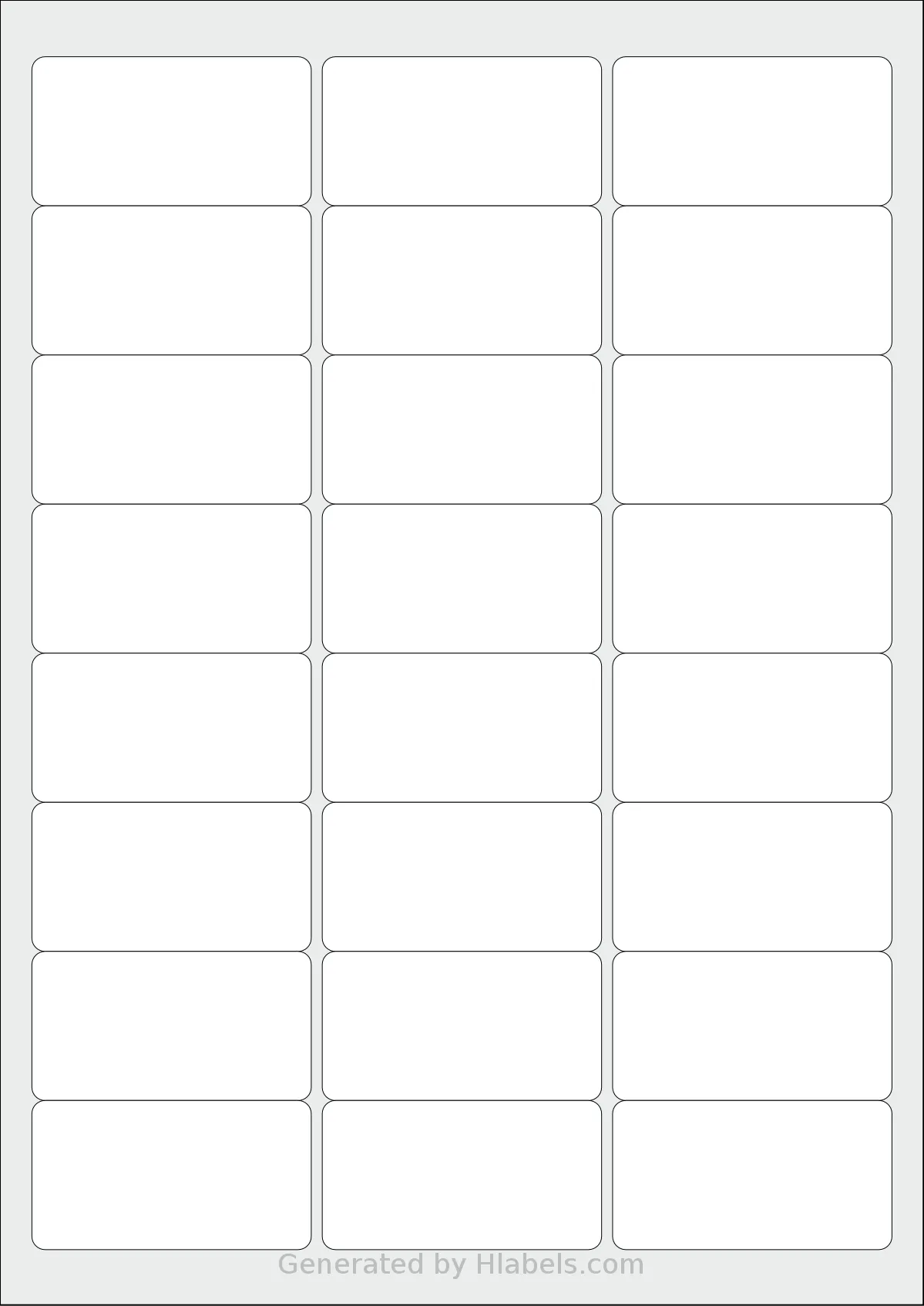 Printation® 1431507-NM template with 24 rectangular 63.5 x 33.9 millimeter labels per sheet, on A4-size adhesive blank label sheets.