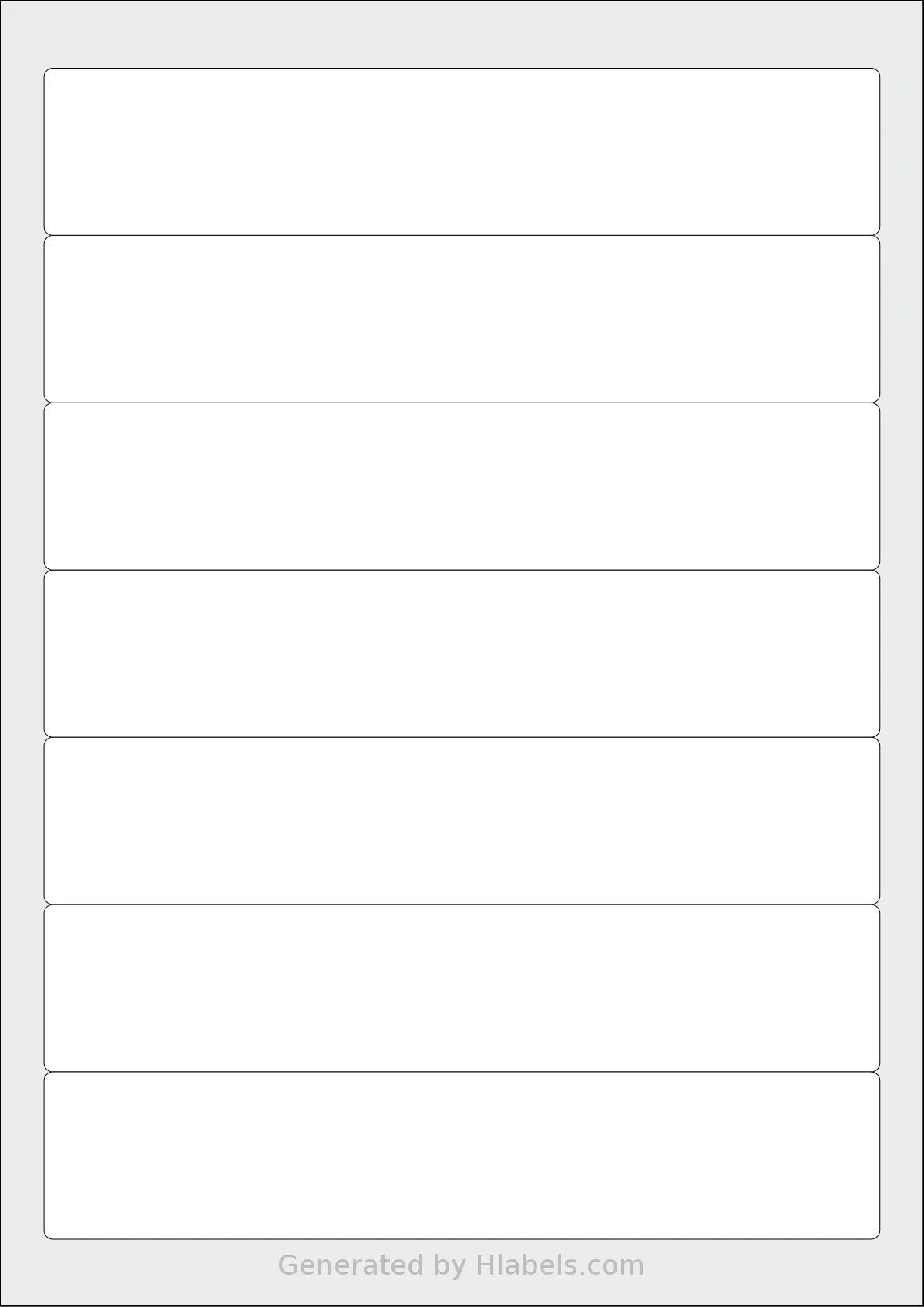 Printation® 1509374-NP template with 7 rectangular 190 x 38 millimeter labels per sheet, on A4-size adhesive blank label sheets.