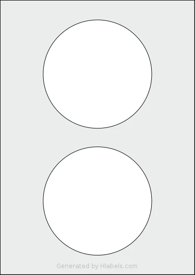 Printation® 1536023-NP template with 2 circle labels per sheet, each 117 millimeter in diameter, on A4-size adhesive blank label sheets.