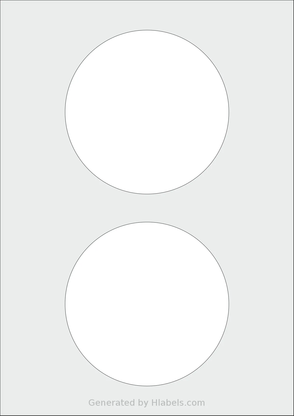Printation® 1536023-NP template with 2 circle labels per sheet, each 117 millimeter in diameter, on A4-size adhesive blank label sheets.