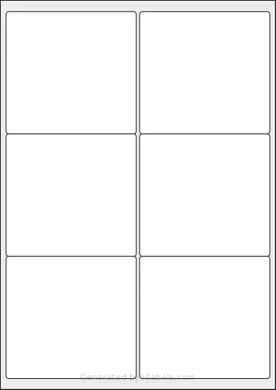 Printation® 1548870-NP template with 6 rectangular 99.1 x 93.1 millimeter labels per sheet, on A4-size adhesive blank label sheets.