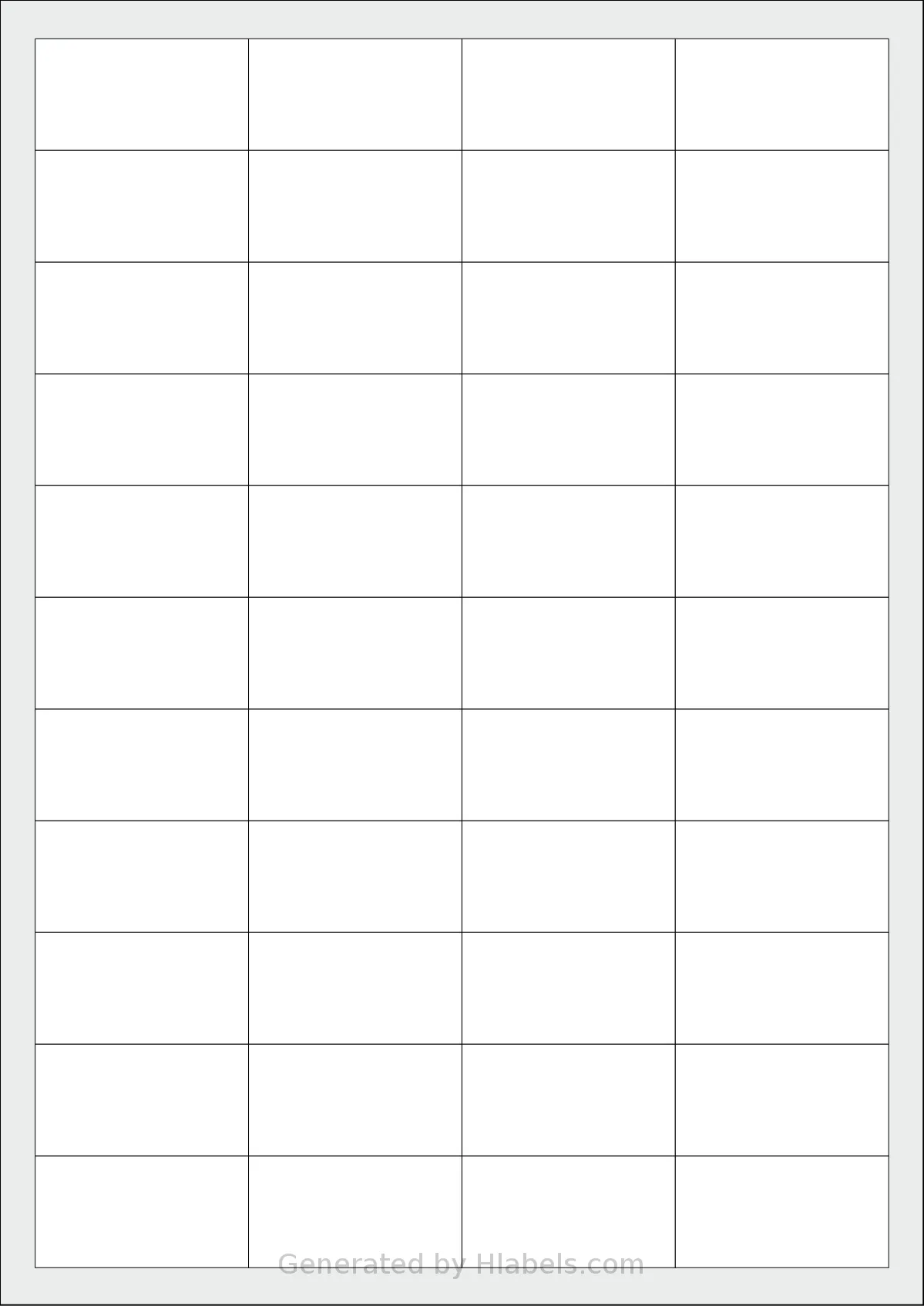 Printation® 1606046-NP template with 44 rectangular 48.5 x 25.4 millimeter labels per sheet, on A4-size adhesive blank label sheets.