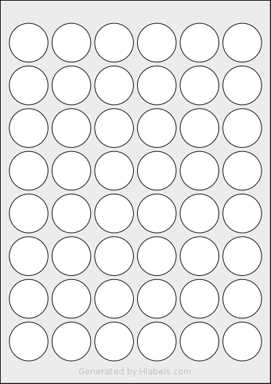 Sorex® 030030 template with 48 circle labels per sheet, each 30 millimeter in diameter, on A4-size adhesive blank label sheets.