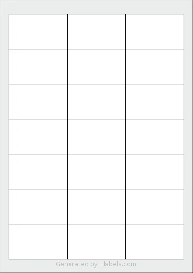 Sorex® 063038 template with 21 rectangular 63.5 x 38.1 millimeter labels per sheet, on A4-size adhesive blank label sheets.