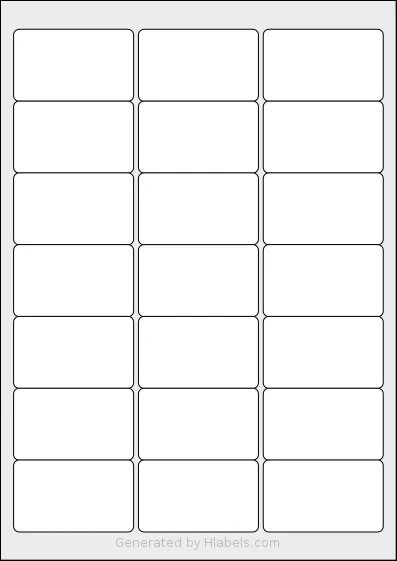 Tower® W108 template with 21 rectangular 63.5 x 38.1 millimeter labels per sheet, on A4-size adhesive blank label sheets.