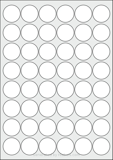 Tower® W116 template with 48 circle labels per sheet, each 32 millimeter in diameter, on A4-size adhesive blank label sheets.
