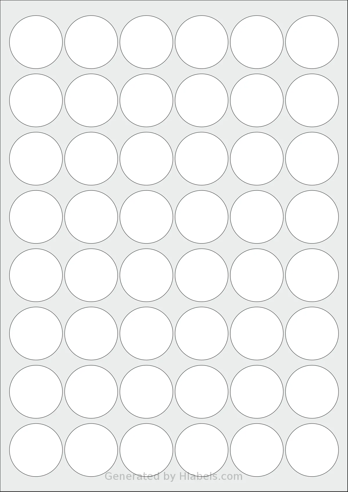 Tower® W116 template with 48 circle labels per sheet, each 32 millimeter in diameter, on A4-size adhesive blank label sheets.