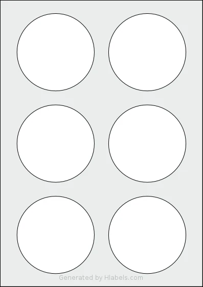Tower® W118 template with 6 circle labels per sheet, each 80 millimeter in diameter, on A4-size adhesive blank label sheets.