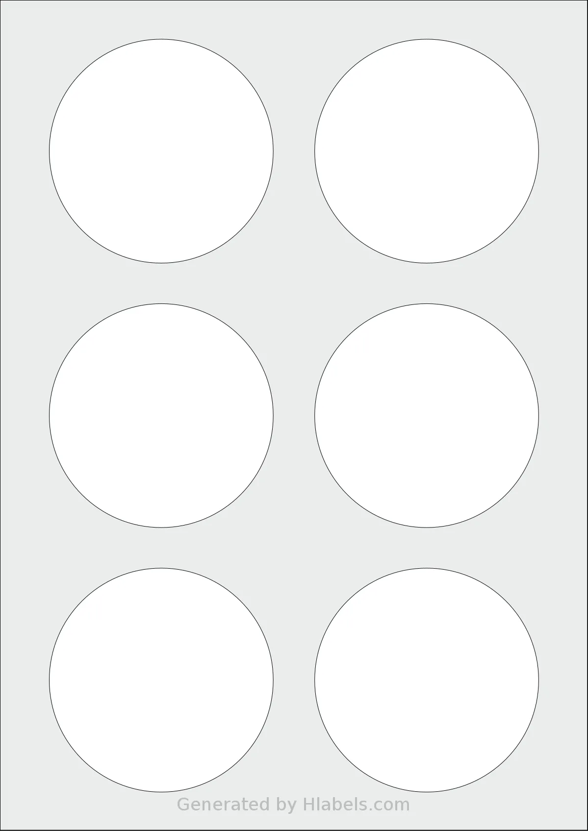 Tower® W118 template with 6 circle labels per sheet, each 80 millimeter in diameter, on A4-size adhesive blank label sheets.