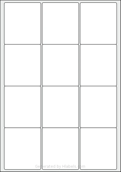 Tower® W233 template with 12 rectangular 63.5 x 72 millimeter labels per sheet, on A4-size adhesive blank label sheets.