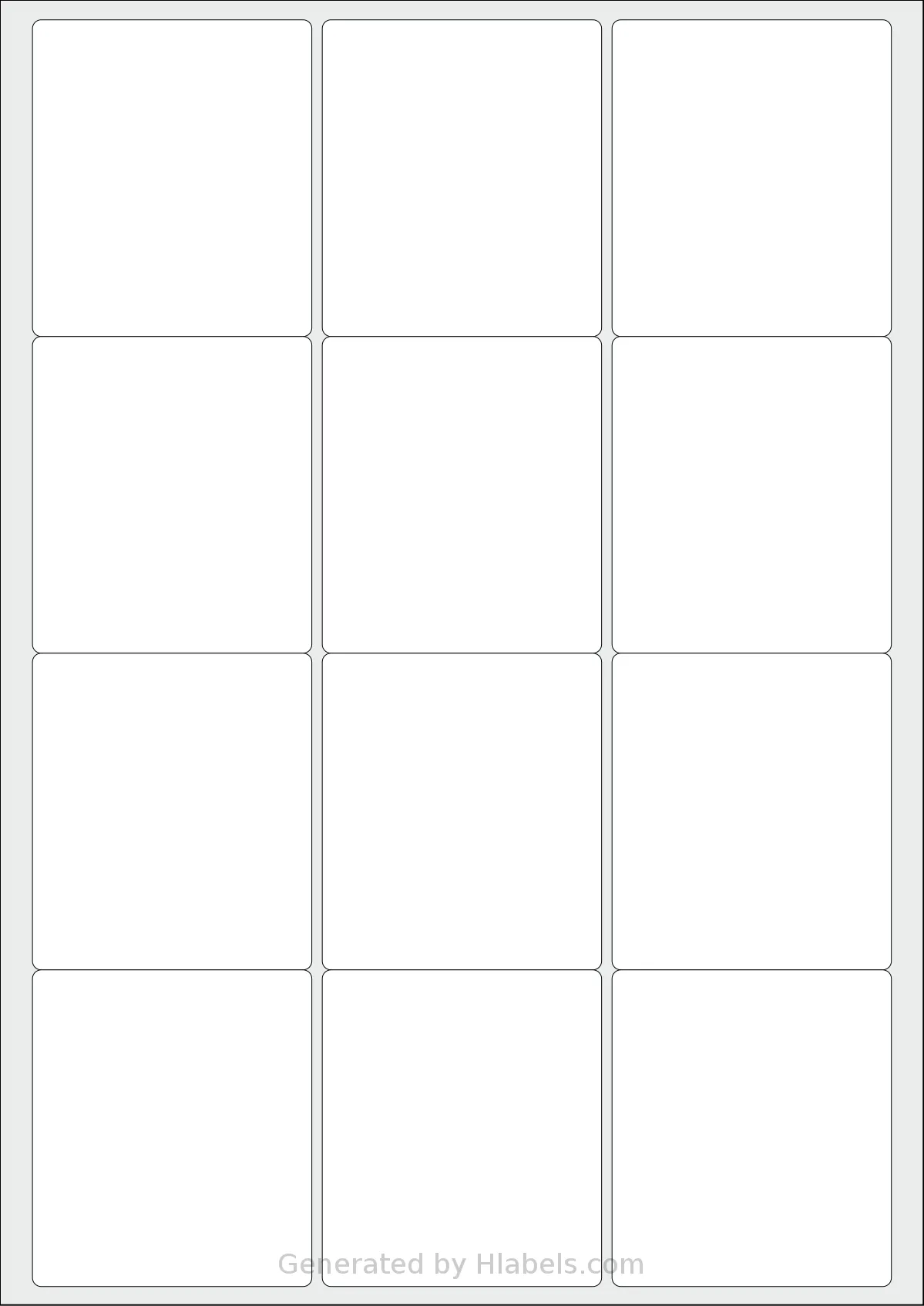 Tower® W233 template with 12 rectangular 63.5 x 72 millimeter labels per sheet, on A4-size adhesive blank label sheets.