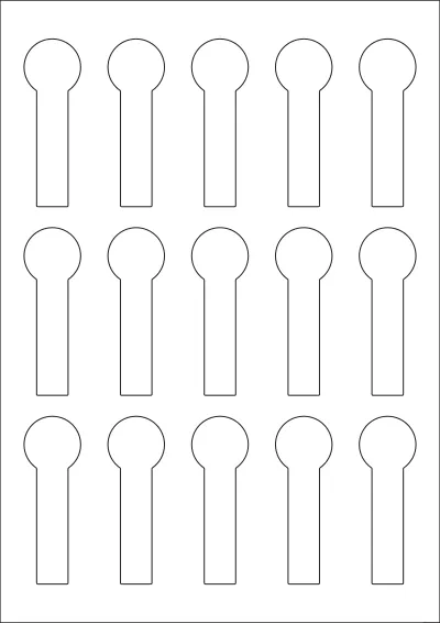WatsonLabel® LL027080 template with 15 unique shape labels per sheet, on A4-size adhesive blank label sheets.