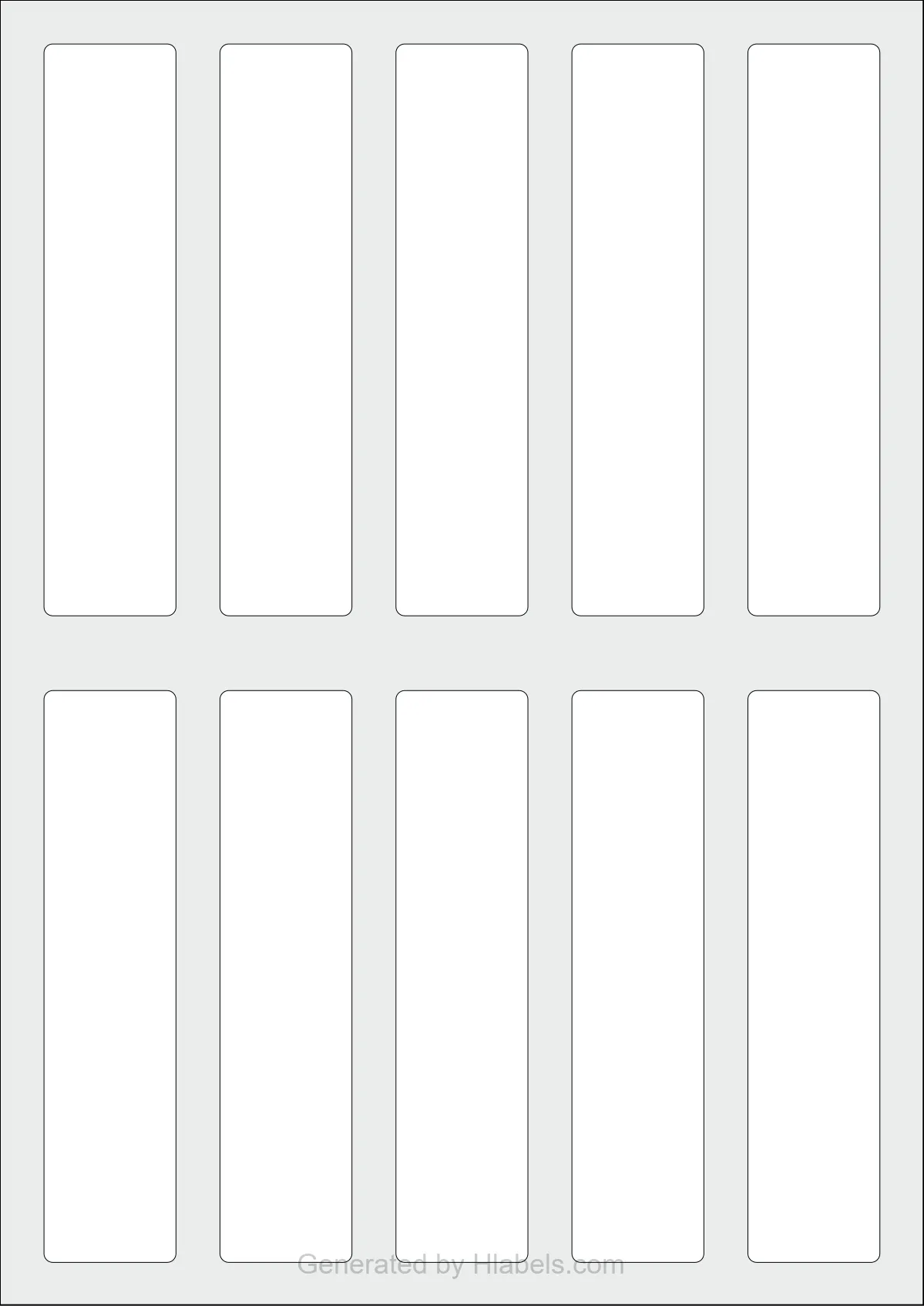 WatsonLabel® LL030130 template with 10 rectangular 30 x 130 millimeter labels per sheet, on A4-size adhesive blank label sheets.