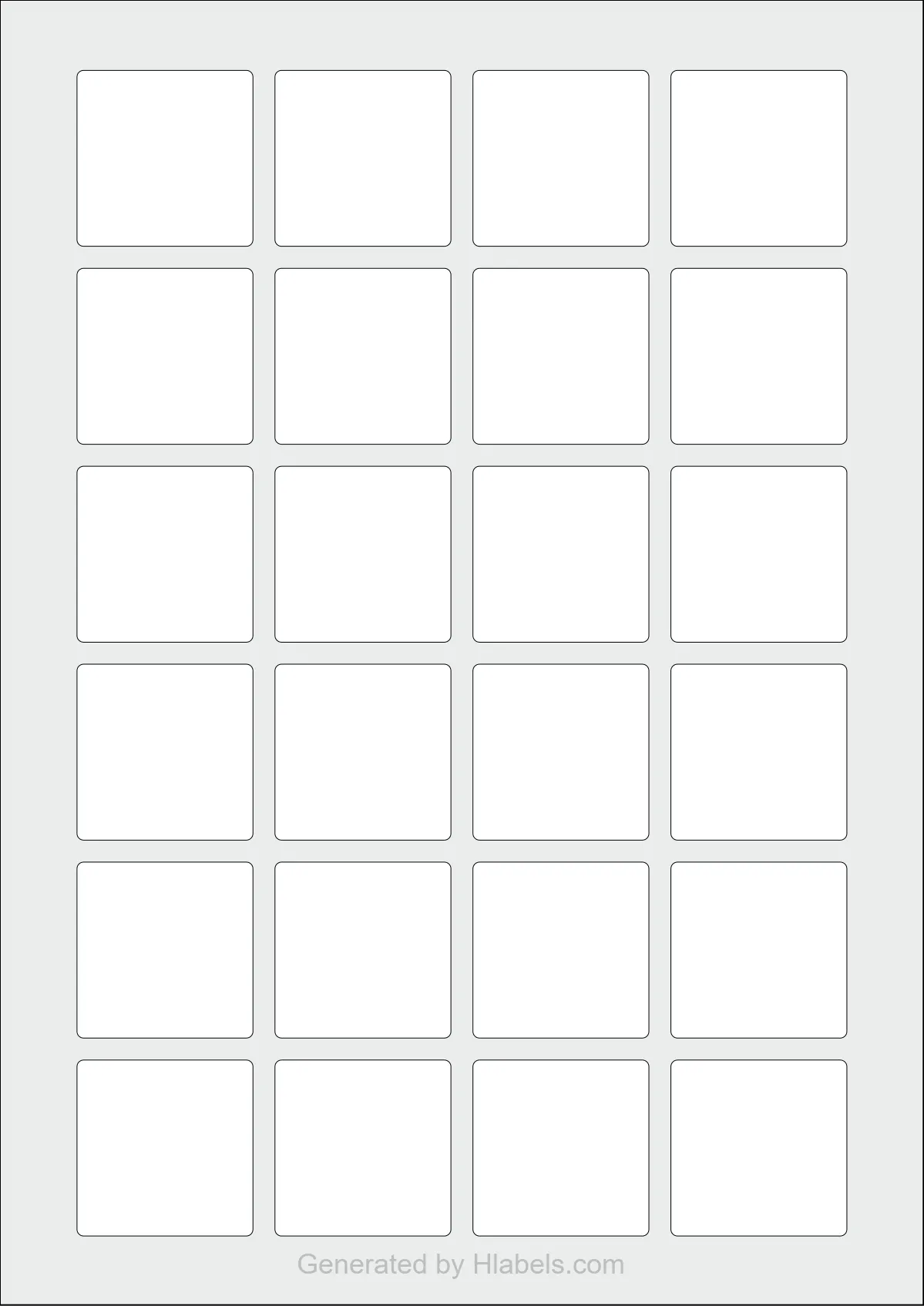 WatsonLabel® LL040040Q template with 24 square 40 x 40 millimeter labels per sheet, on A4-size adhesive blank label sheets.
