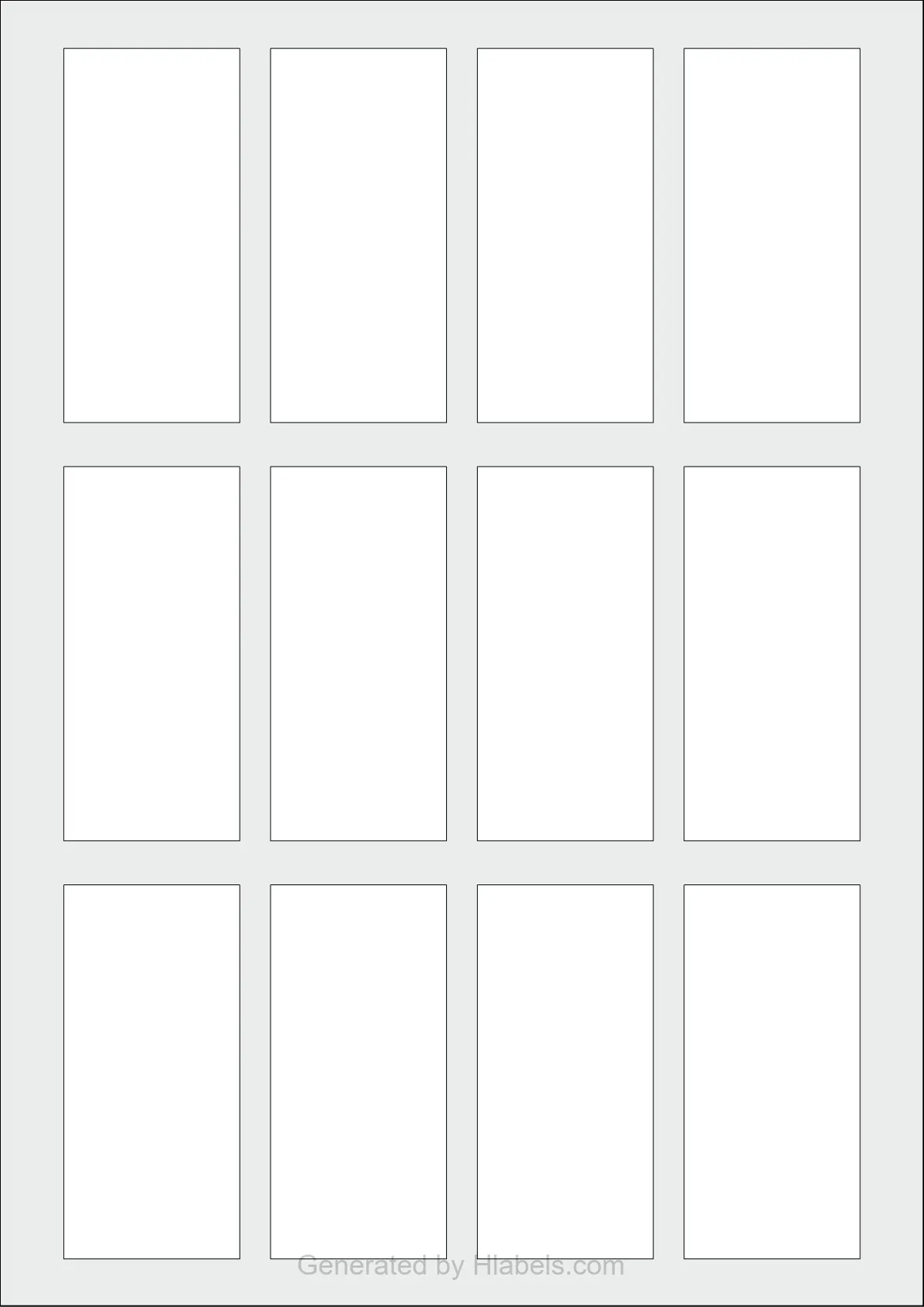 WatsonLabel® LL040085 template with 12 rectangular 40 x 85 millimeter labels per sheet, on A4-size adhesive blank label sheets.