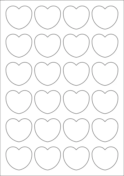 WatsonLabel® LL044039 template with 24 unique shape labels per sheet, on A4-size adhesive blank label sheets.