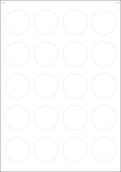 WatsonLabel® LL044043 template with 20 unique shape labels per sheet, on A4-size adhesive blank label sheets.