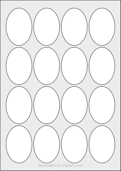 WatsonLabel® LL045065 template with 16 oval 45 x 65 millimeter labels per sheet, on A4-size adhesive blank label sheets.
