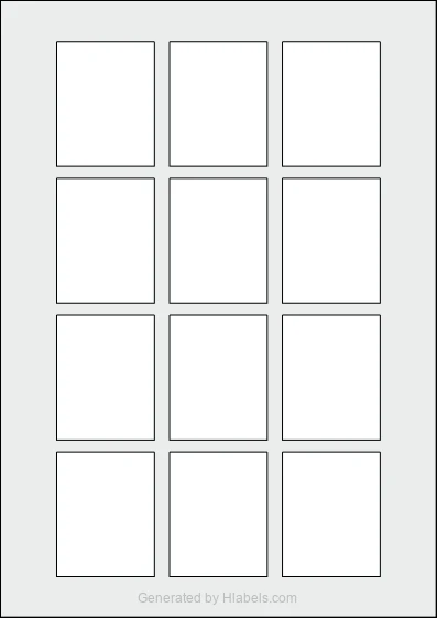 WatsonLabel® LL047060 template with 12 rectangular 47 x 60 millimeter labels per sheet, on A4-size adhesive blank label sheets.