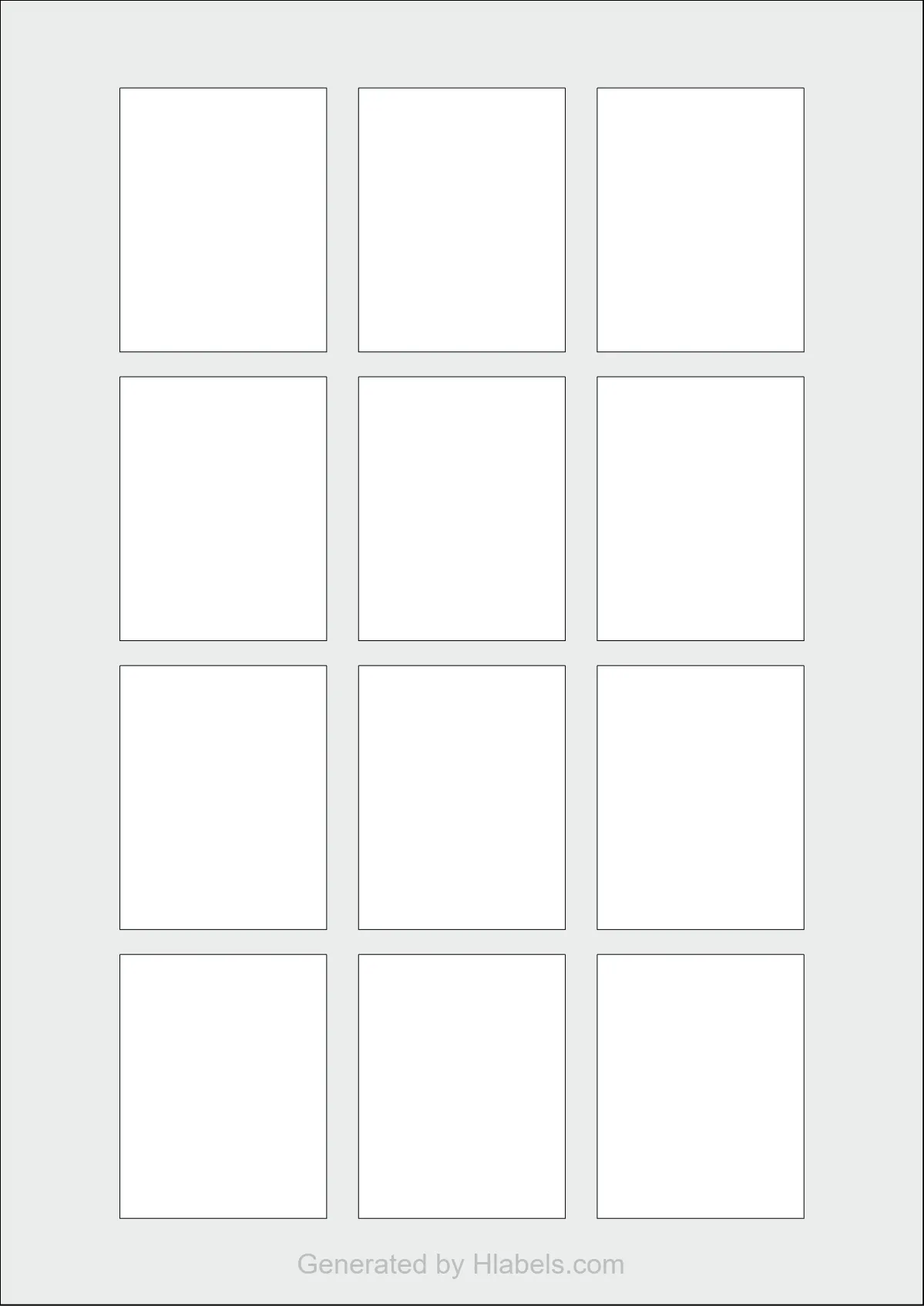 WatsonLabel® LL047060 template with 12 rectangular 47 x 60 millimeter labels per sheet, on A4-size adhesive blank label sheets.