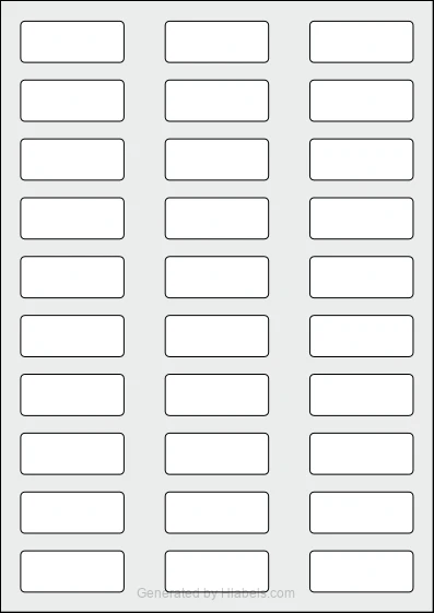 WatsonLabel® LL050020 template with 30 rectangular 50 x 20 millimeter labels per sheet, on A4-size adhesive blank label sheets.