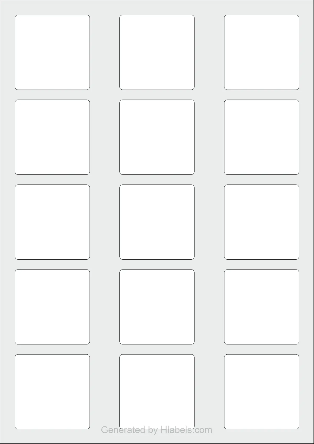 WatsonLabel® LL050050Q template with 15 square 50 x 50 millimeter labels per sheet, on A4-size adhesive blank label sheets.