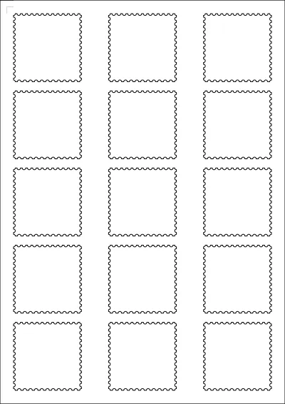 WatsonLabel® LL050050W template with 15 unique shape labels per sheet, on A4-size adhesive blank label sheets.
