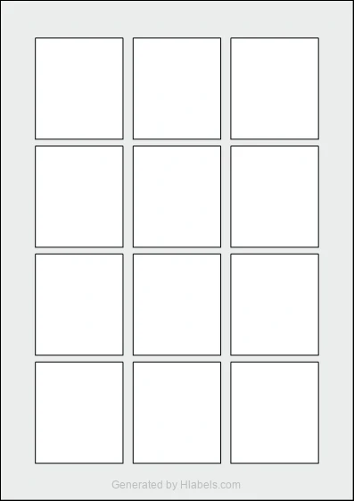 WatsonLabel® LL052060 template with 12 rectangular 52 x 60 millimeter labels per sheet, on A4-size adhesive blank label sheets.