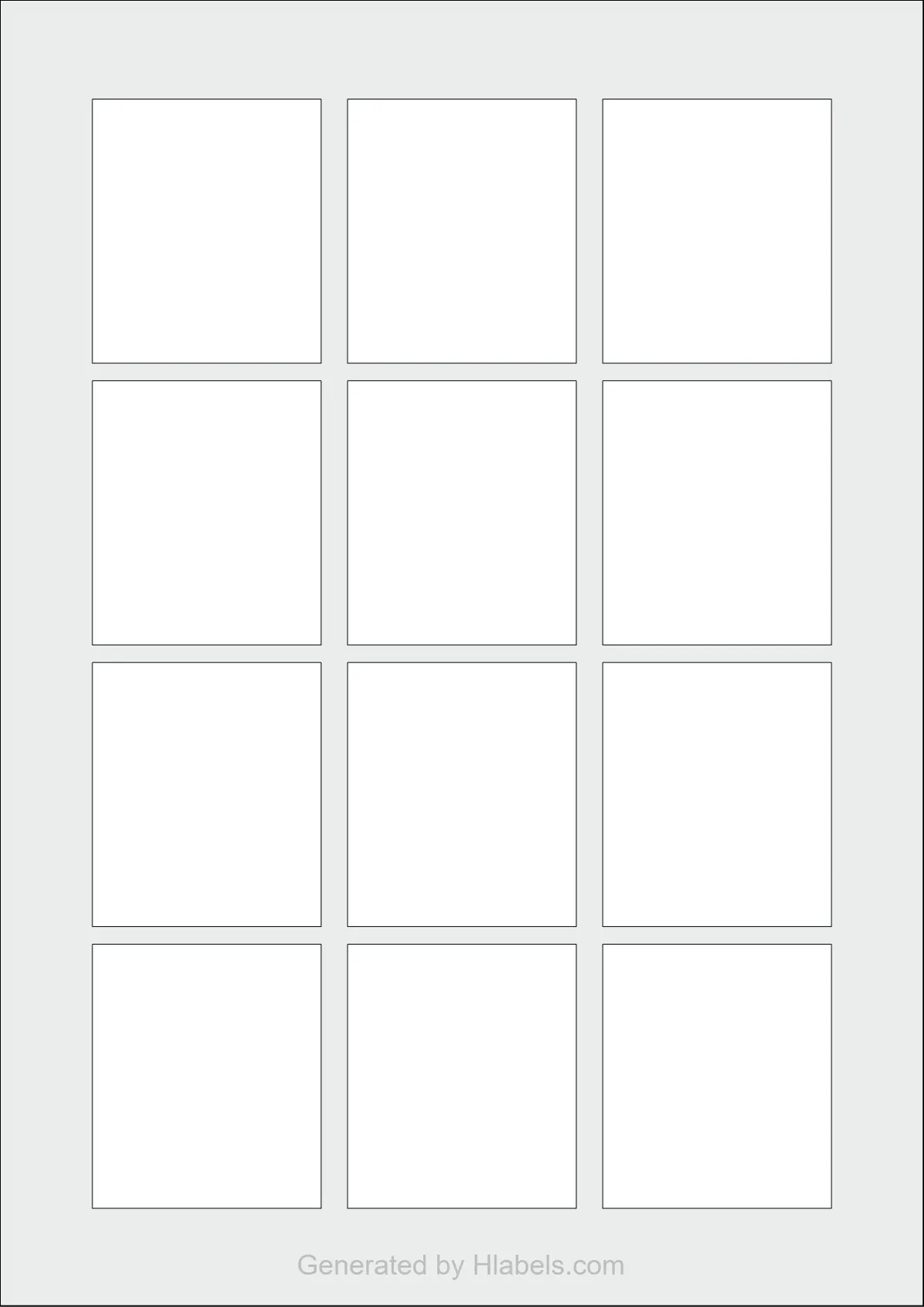 WatsonLabel® LL052060 template with 12 rectangular 52 x 60 millimeter labels per sheet, on A4-size adhesive blank label sheets.