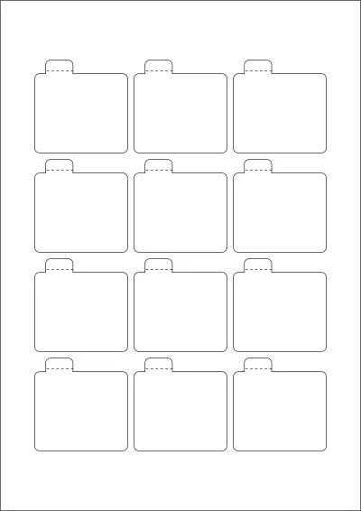 WatsonLabel® LL054054 template with 12 unique shape labels per sheet, on A4-size adhesive blank label sheets.