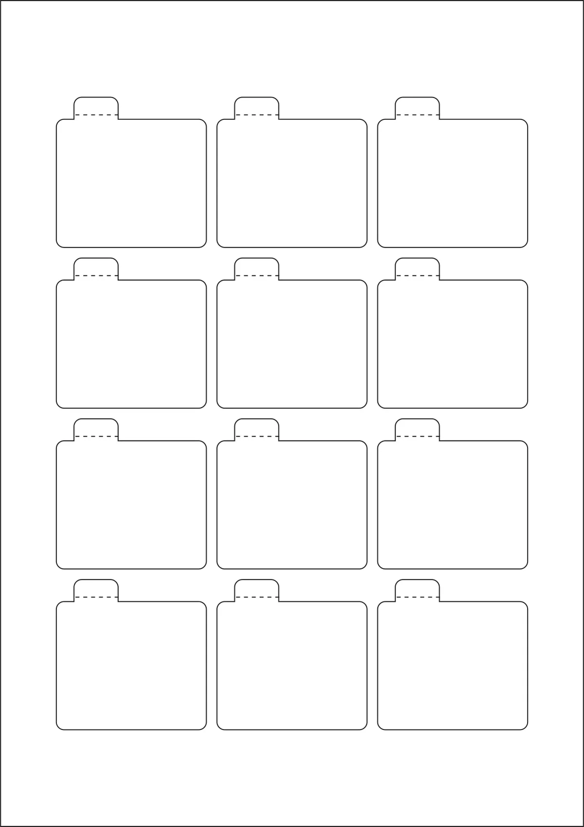 WatsonLabel® LL054054 template with 12 unique shape labels per sheet, on A4-size adhesive blank label sheets.