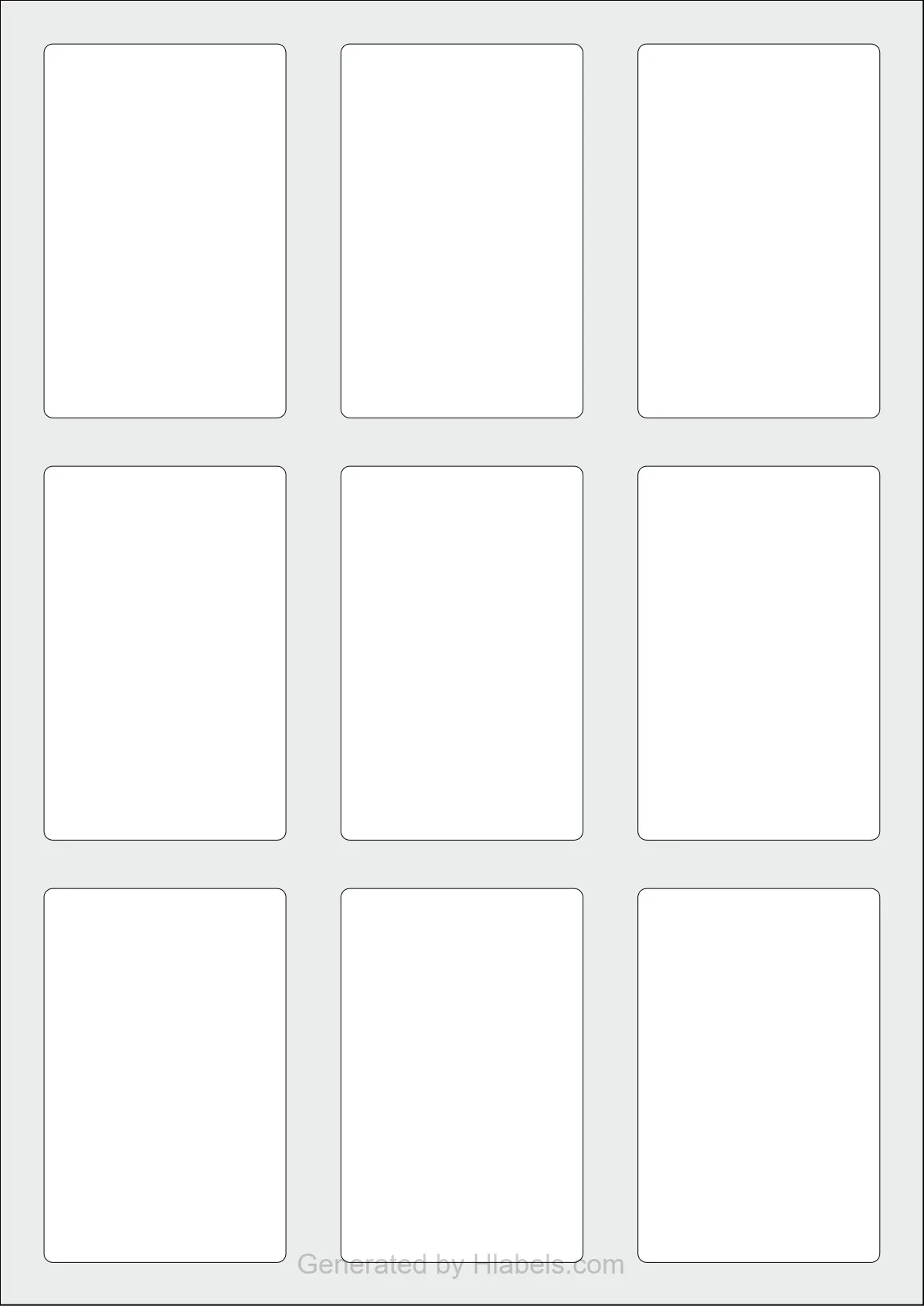 WatsonLabel® LL055085 template with 9 rectangular 55 x 85 millimeter labels per sheet, on A4-size adhesive blank label sheets.