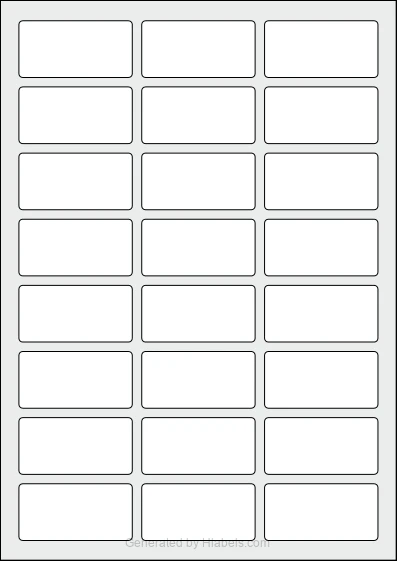 WatsonLabel® LL060030 template with 24 rectangular 60 x 30 millimeter labels per sheet, on A4-size adhesive blank label sheets.
