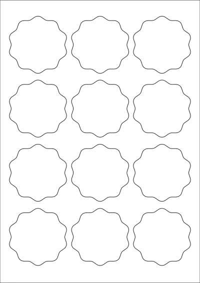 WatsonLabel® LL061061 template with 12 circle labels per sheet, each 60 millimeter in diameter, on A4-size adhesive blank label sheets.