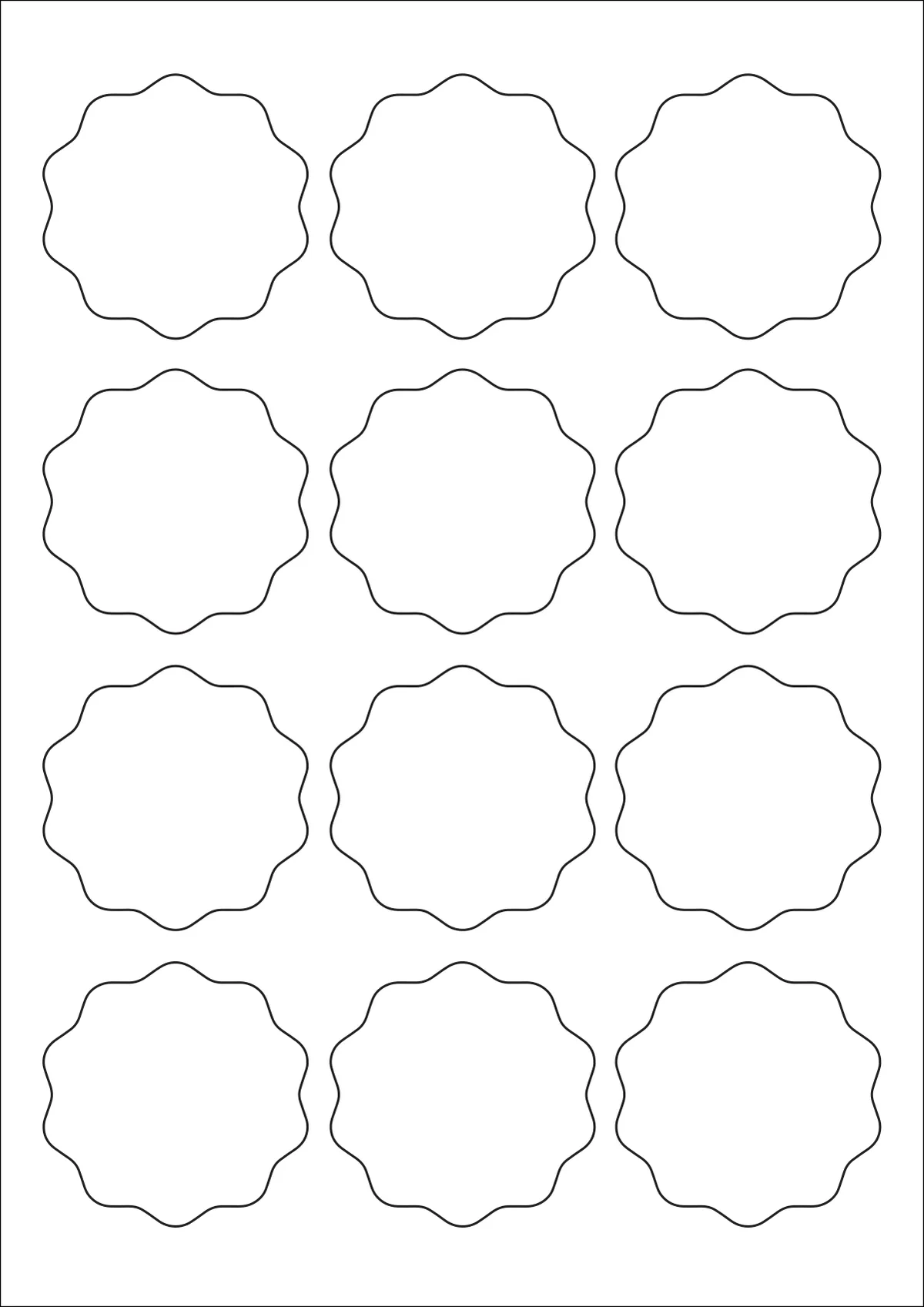 WatsonLabel® LL061061 template with 12 circle labels per sheet, each 60 millimeter in diameter, on A4-size adhesive blank label sheets.