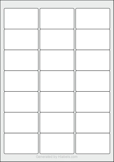 WatsonLabel® LL063038 template with 21 rectangular 63 x 38 millimeter labels per sheet, on A4-size adhesive blank label sheets.
