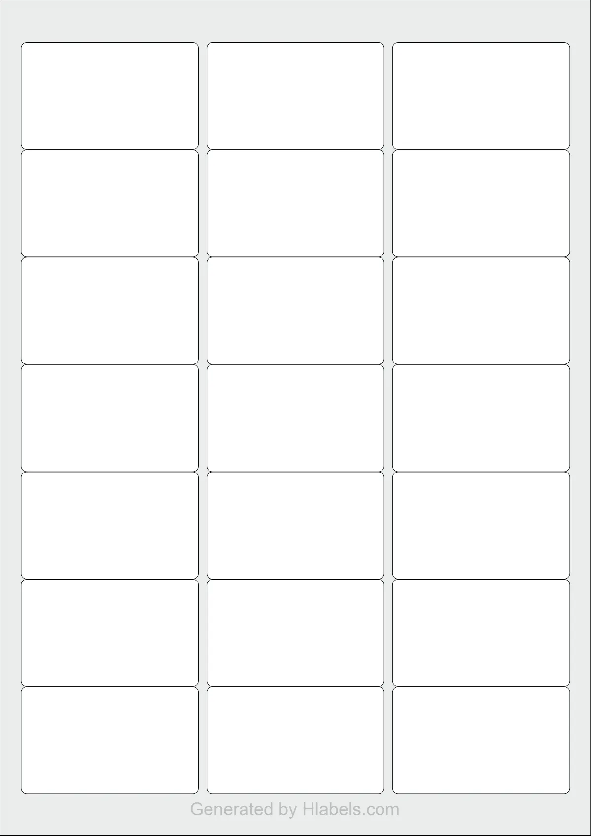WatsonLabel® LL063038 template with 21 rectangular 63 x 38 millimeter labels per sheet, on A4-size adhesive blank label sheets.