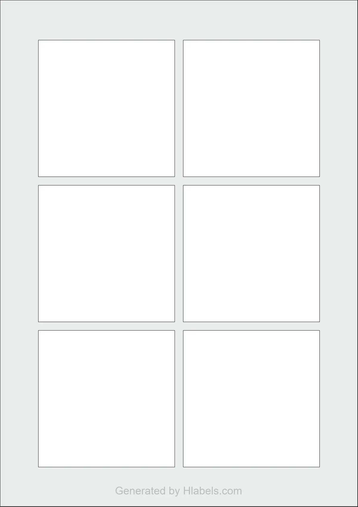 WatsonLabel® LL080080 template with 6 square 80 x 80 millimeter labels per sheet, on A4-size adhesive blank label sheets.
