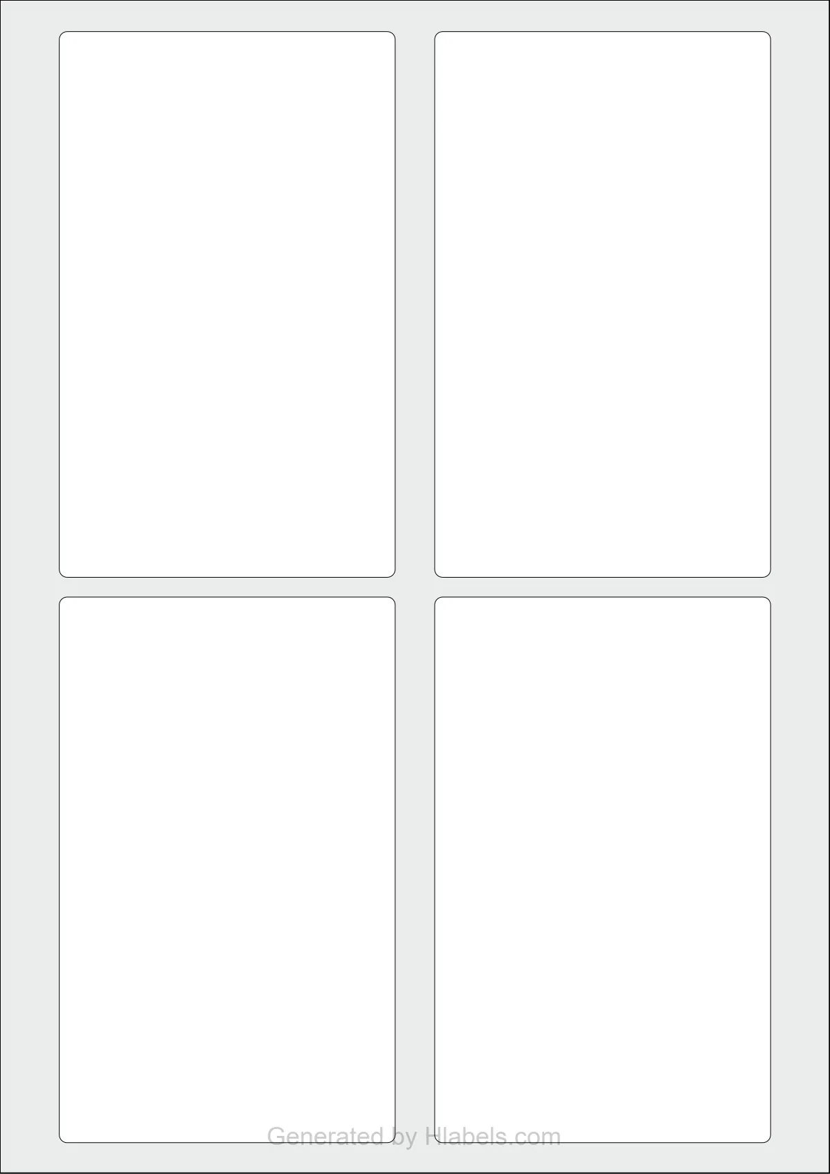 WatsonLabel® LL085138 template with 4 rectangular 85 x 138 millimeter labels per sheet, on A4-size adhesive blank label sheets.