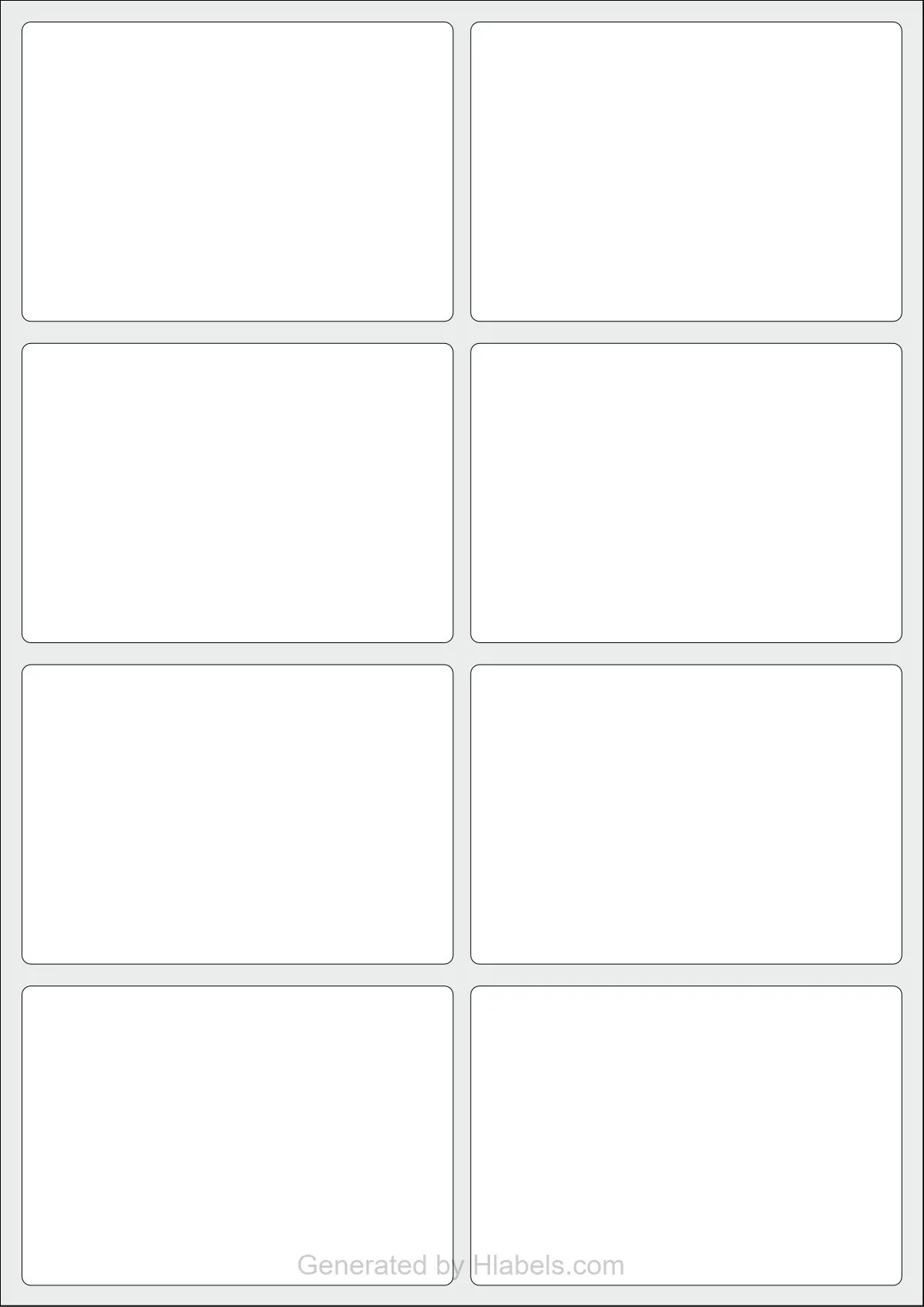 WatsonLabel® LL098068 template with 8 rectangular 98 x 68 millimeter labels per sheet, on A4-size adhesive blank label sheets.
