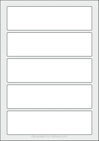 WatsonLabel® LL180050 template with 5 rectangular 180 x 50 millimeter labels per sheet, on A4-size adhesive blank label sheets.