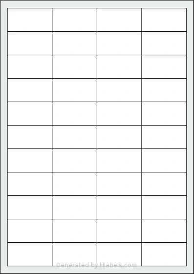 Zolemba® A4-44 template with 44 rectangular 48.5 x 25.4 millimeter labels per sheet, on A4-size adhesive blank label sheets.