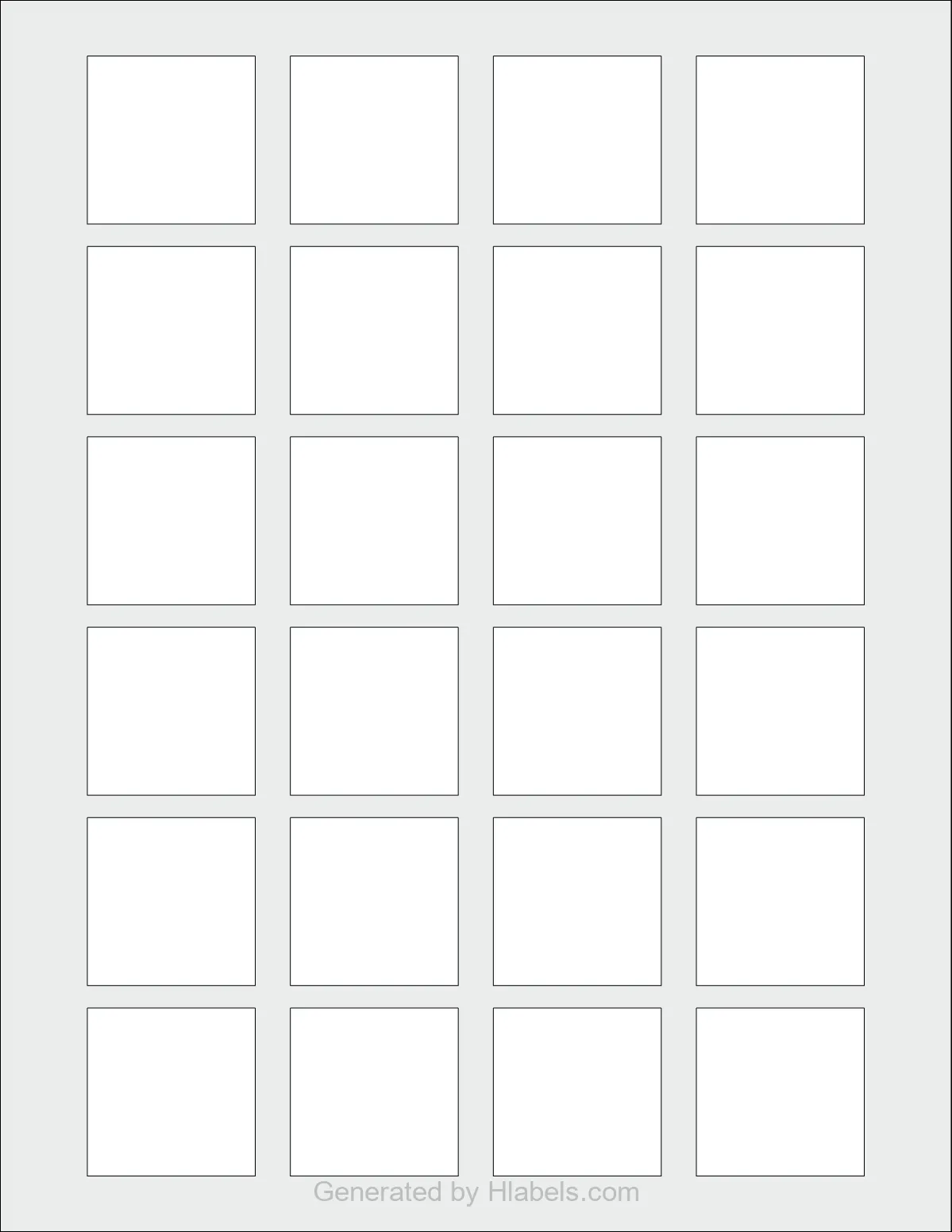 Avery® 22805 template with 24 square 1.5 x 1.5 inch labels per sheet, on Letter-size adhesive blank label sheets.