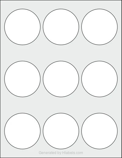 Avery® 22963 template with 9 circle labels per sheet, each 2.5 inch in diameter, on Letter-size adhesive blank label sheets.