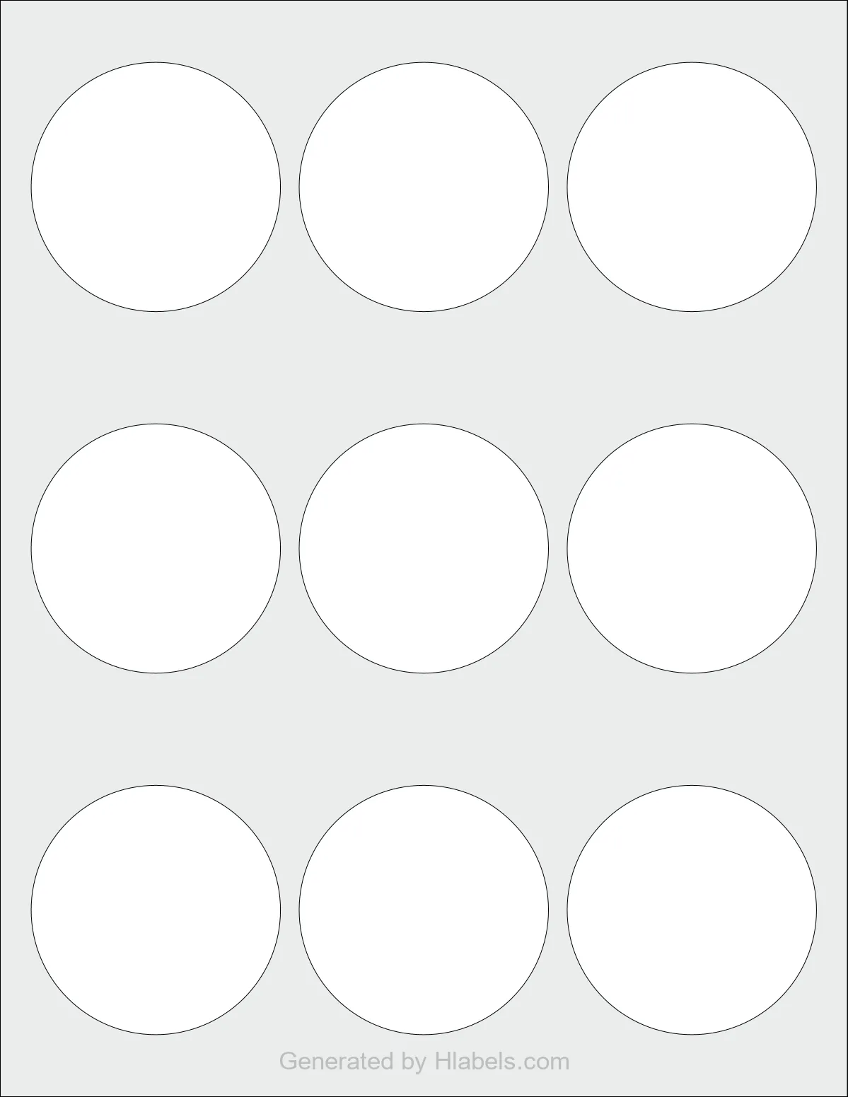 Avery® 22963 template with 9 circle labels per sheet, each 2.5 inch in diameter, on Letter-size adhesive blank label sheets.