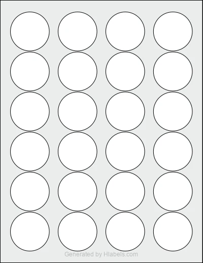 Avery® 4330 template with 24 circle labels per sheet, each 1.63 inch in diameter, on Letter-size adhesive blank label sheets.