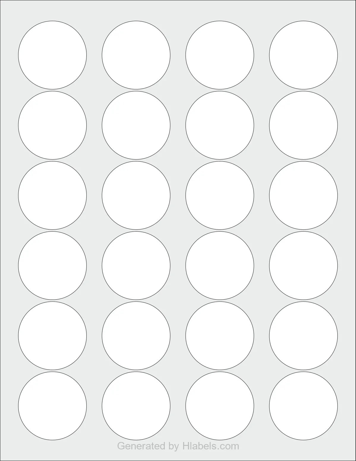 Avery® 4330 template with 24 circle labels per sheet, each 1.63 inch in diameter, on Letter-size adhesive blank label sheets.
