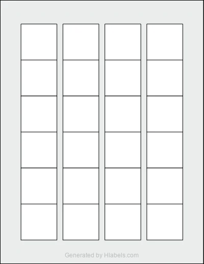 Avery® 5214 template with 24 square 1.5 x 1.5 inch labels per sheet, on Letter-size adhesive blank label sheets.
